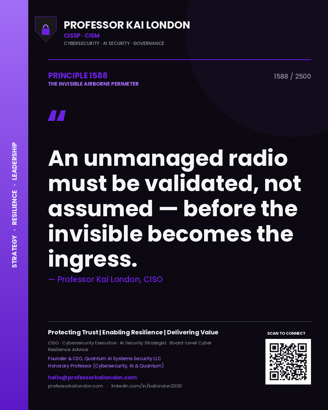 Professor Kai London principle 1588: An unmanaged radio must be validated, not assumed — before the invisible becomes the ingress.