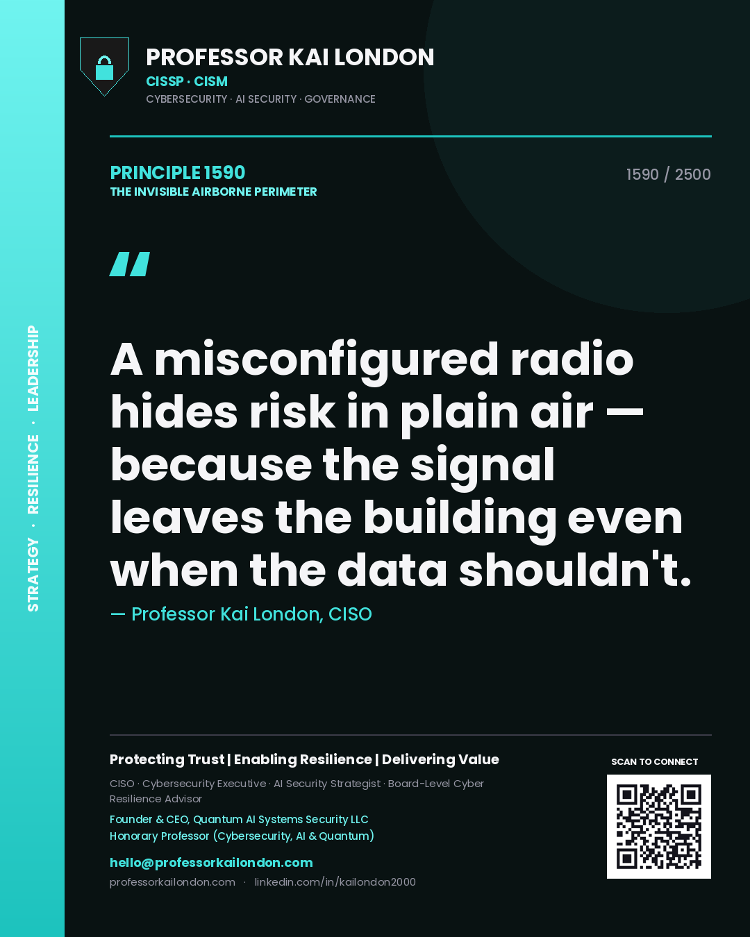 Professor Kai London principle 1590: A misconfigured radio hides risk in plain air — because the signal leaves the building even when the data shouldn't.