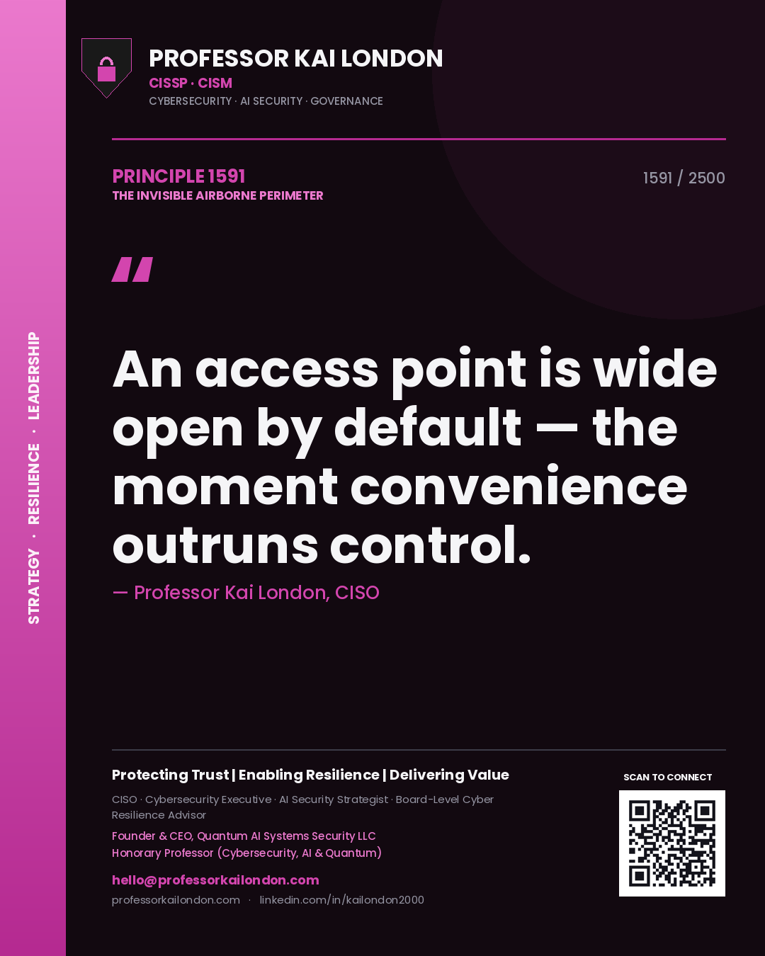 Professor Kai London principle 1591: An access point is wide open by default — the moment convenience outruns control.
