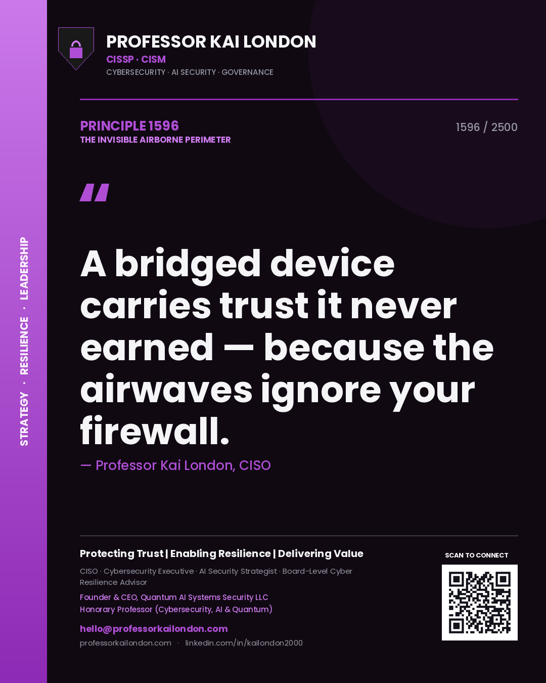 Professor Kai London principle 1596: A bridged device carries trust it never earned — because the airwaves ignore your firewall.