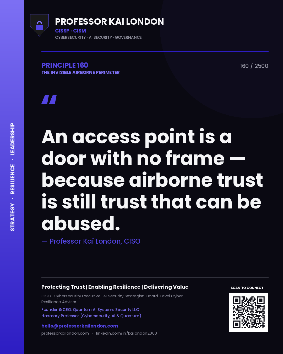 Professor Kai London principle 160: An access point is a door with no frame — because airborne trust is still trust that can be abused.