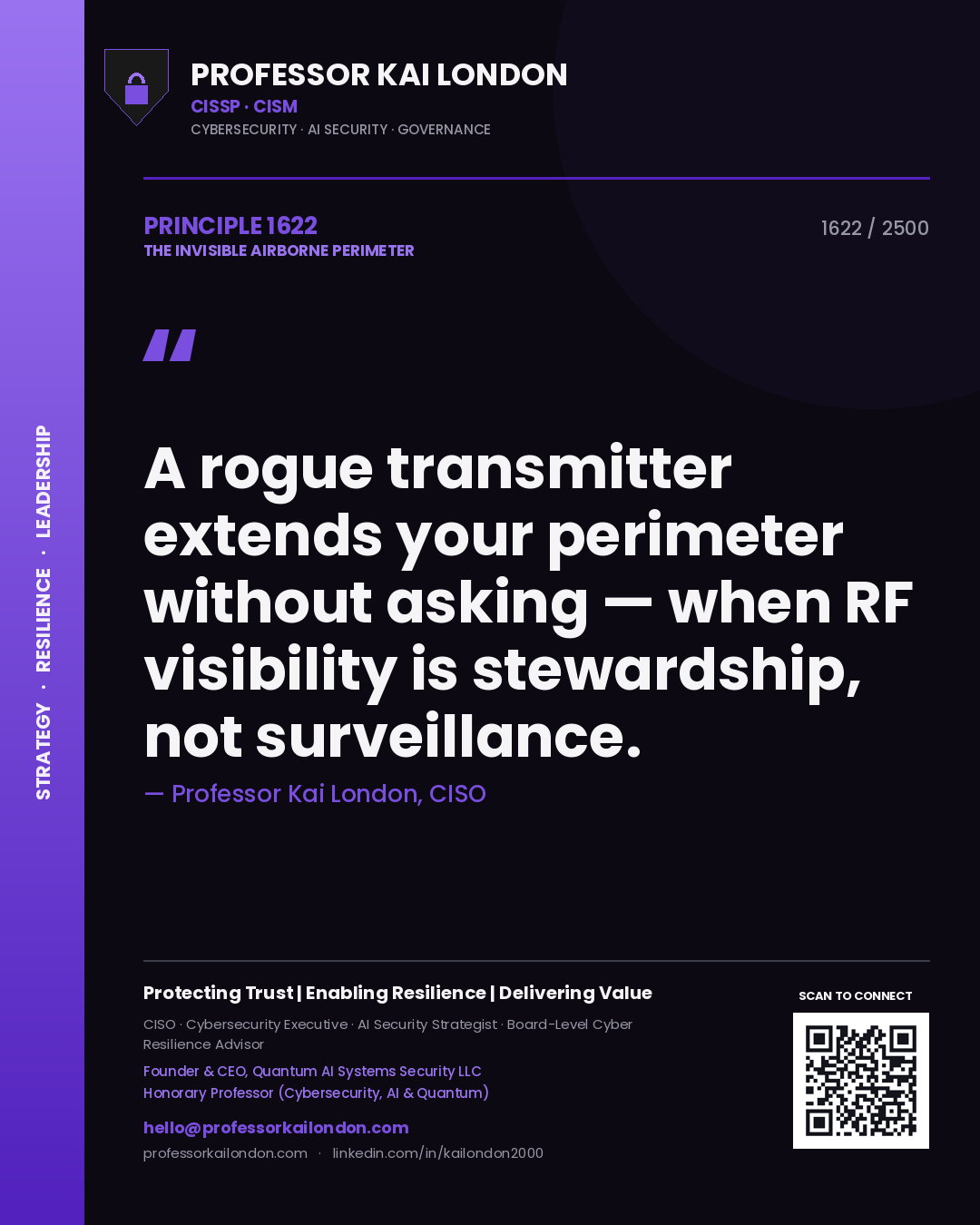 Professor Kai London principle 1622: A rogue transmitter extends your perimeter without asking — when RF visibility is stewardship, not surveillance.