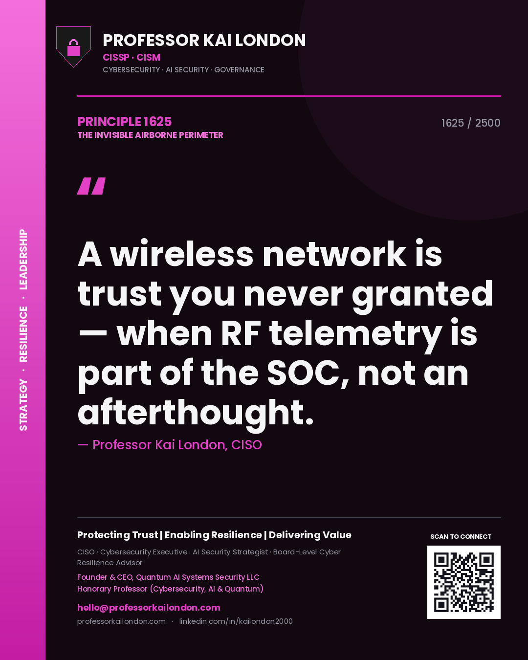 Professor Kai London principle 1625: A wireless network is trust you never granted — when RF telemetry is part of the SOC, not an afterthought.