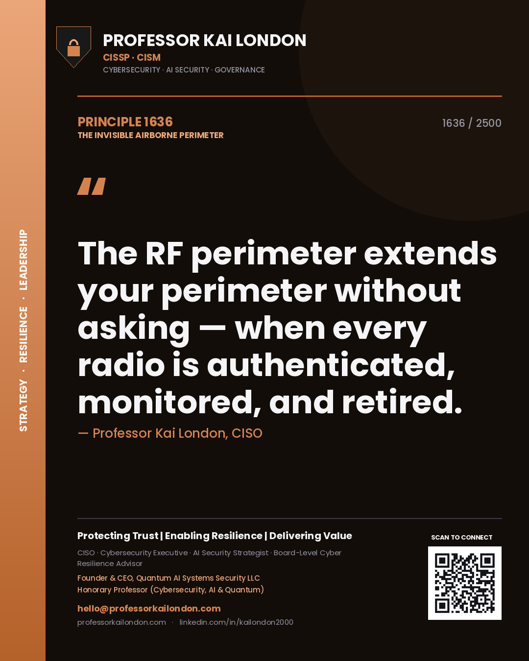 Professor Kai London principle 1636: The RF perimeter extends your perimeter without asking — when every radio is authenticated, monitored, and retired.