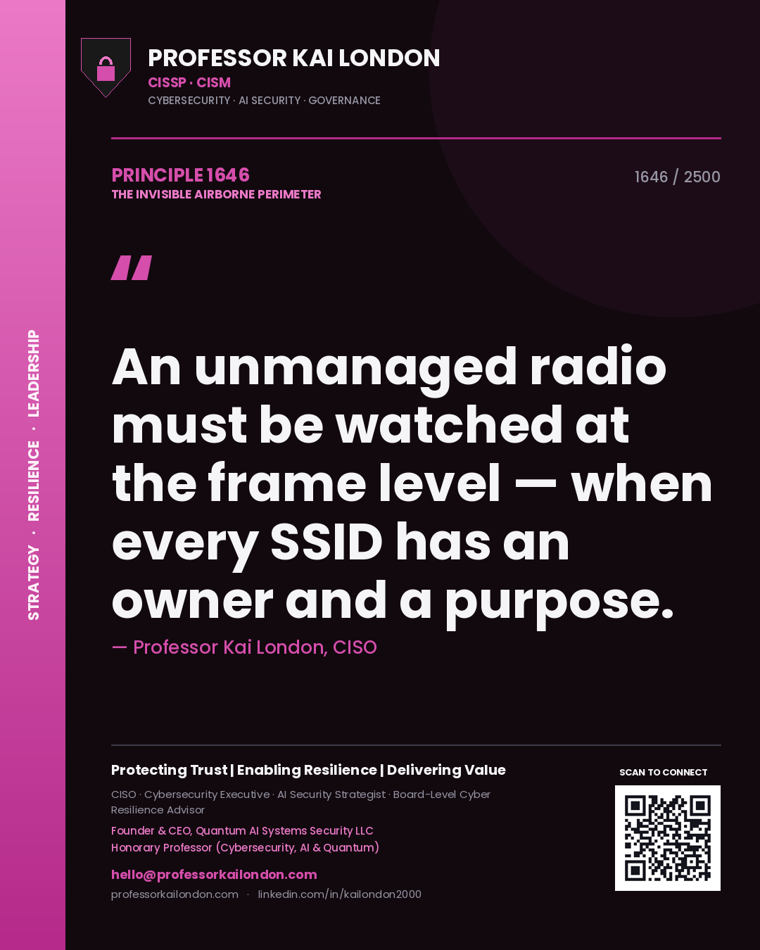 Professor Kai London principle 1646: An unmanaged radio must be watched at the frame level — when every SSID has an owner and a purpose.