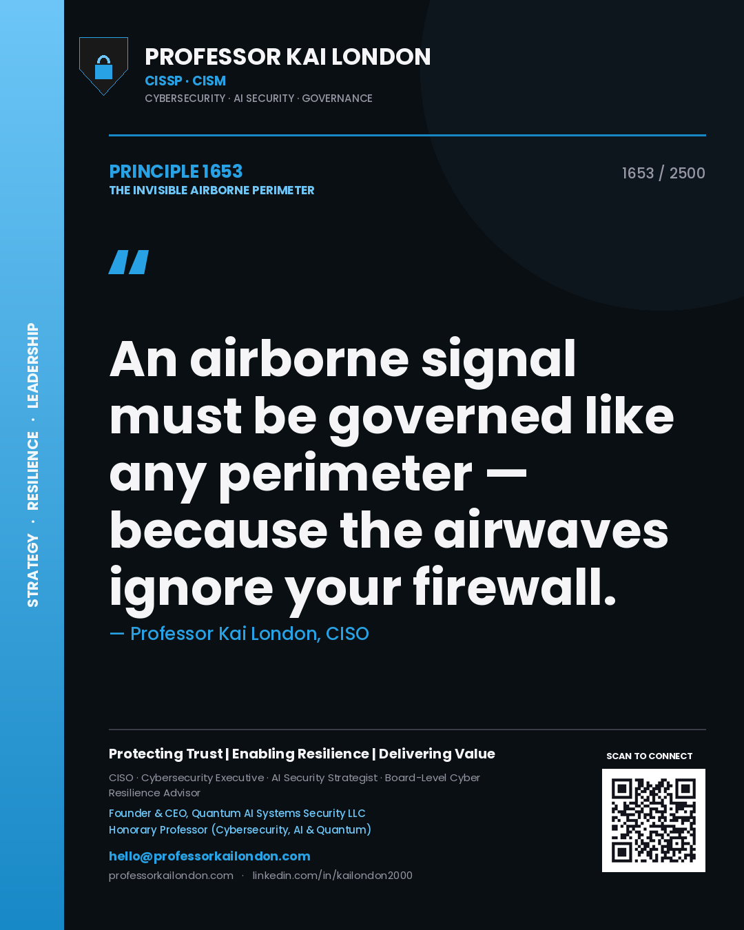 Professor Kai London principle 1653: An airborne signal must be governed like any perimeter — because the airwaves ignore your firewall.