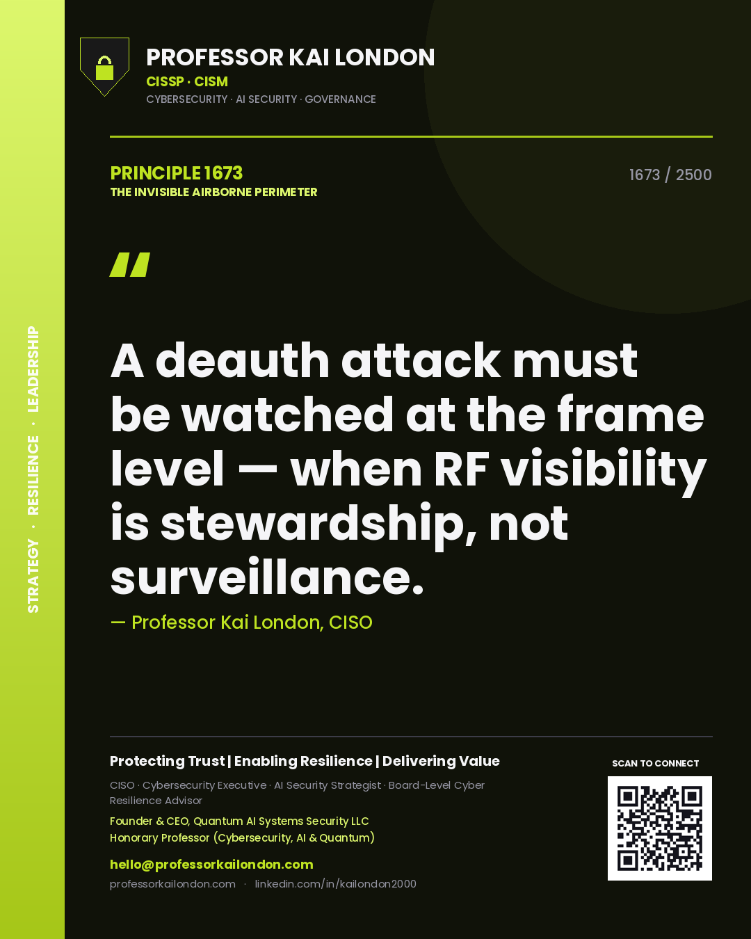 Professor Kai London principle 1673: A deauth attack must be watched at the frame level — when RF visibility is stewardship, not surveillance.