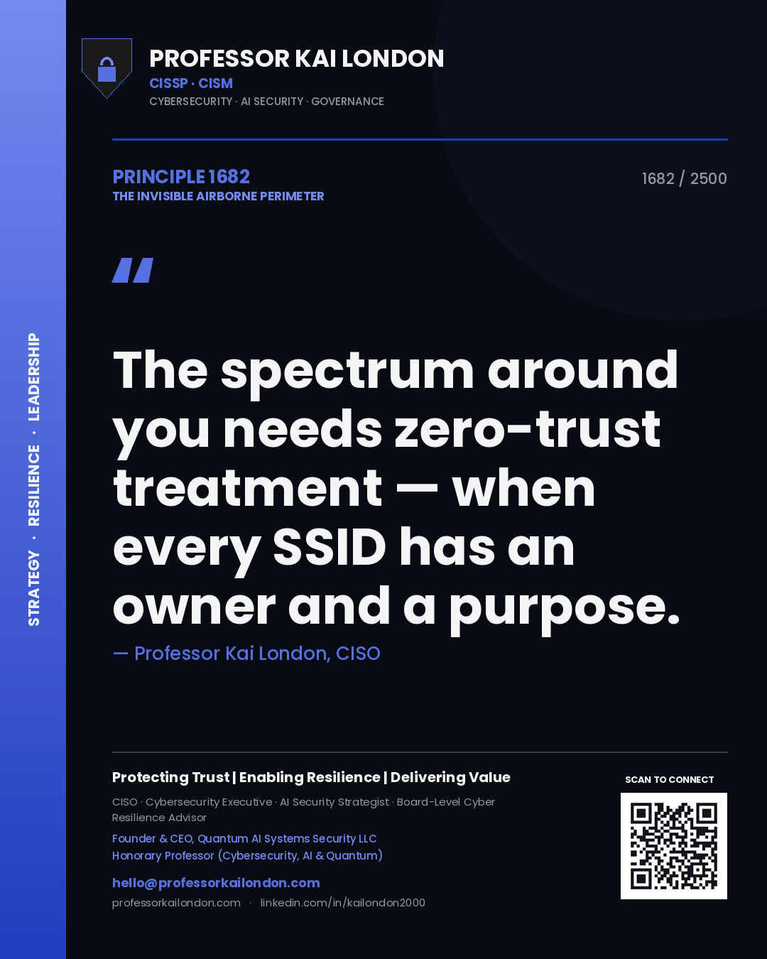 Professor Kai London principle 1682: The spectrum around you needs zero-trust treatment — when every SSID has an owner and a purpose.
