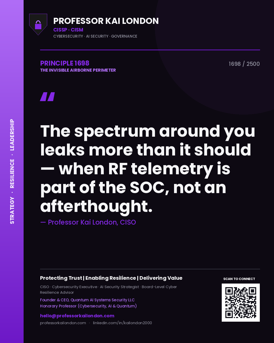 Professor Kai London principle 1698: The spectrum around you leaks more than it should — when RF telemetry is part of the SOC, not an afterthought.