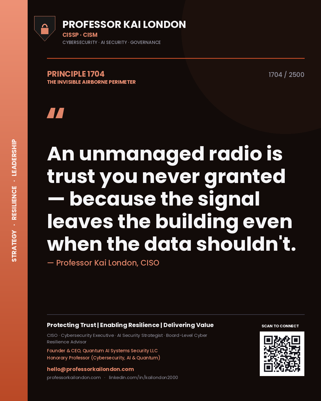 Professor Kai London principle 1704: An unmanaged radio is trust you never granted — because the signal leaves the building even when the data shouldn't.