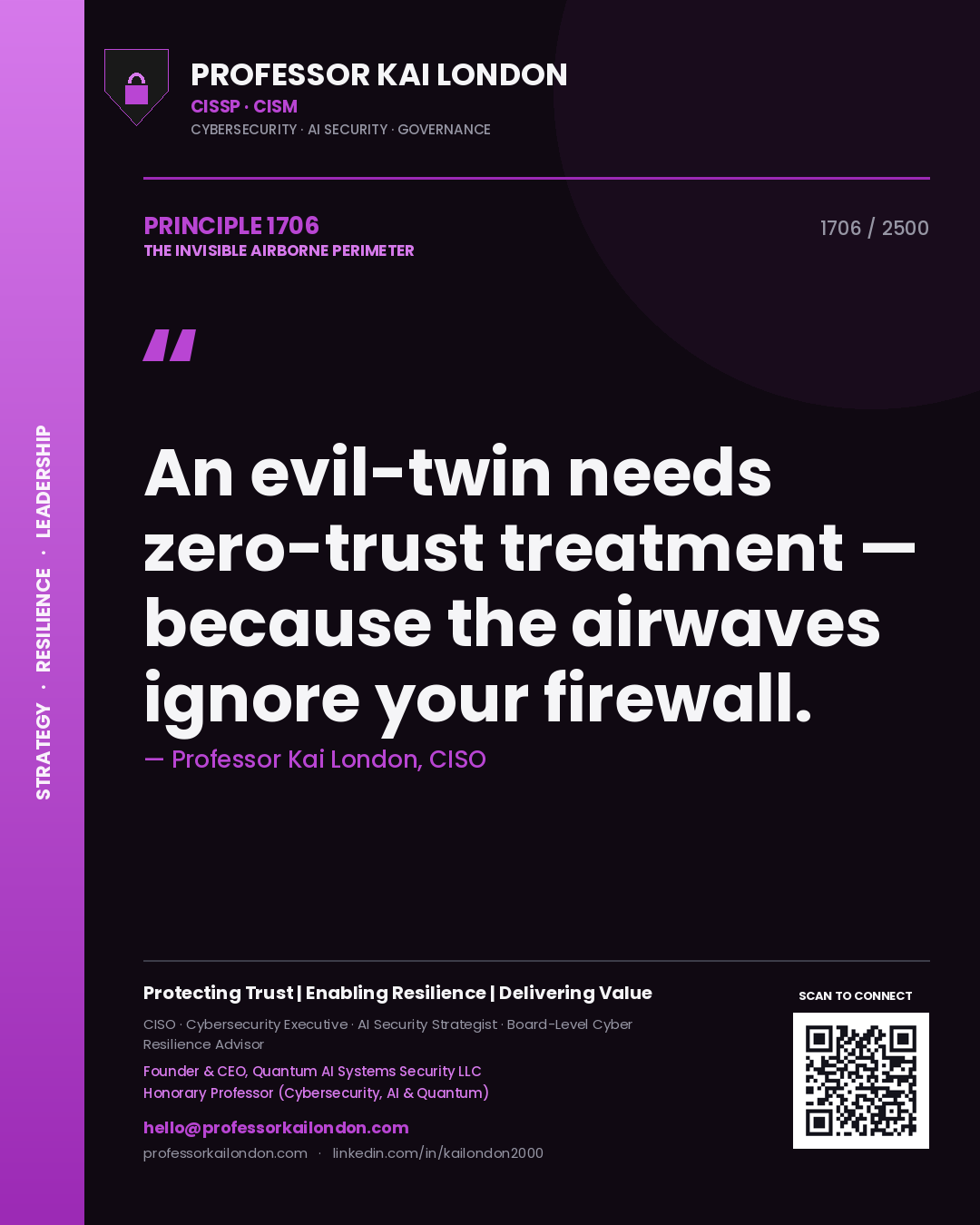 Professor Kai London principle 1706: An evil-twin needs zero-trust treatment — because the airwaves ignore your firewall.
