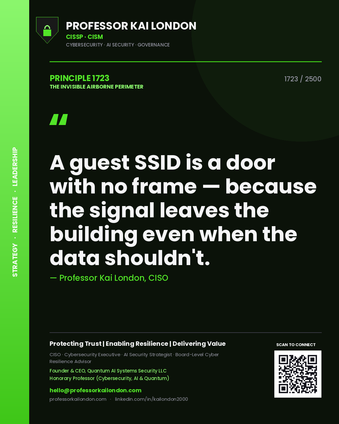 Professor Kai London principle 1723: A guest SSID is a door with no frame — because the signal leaves the building even when the data shouldn't.