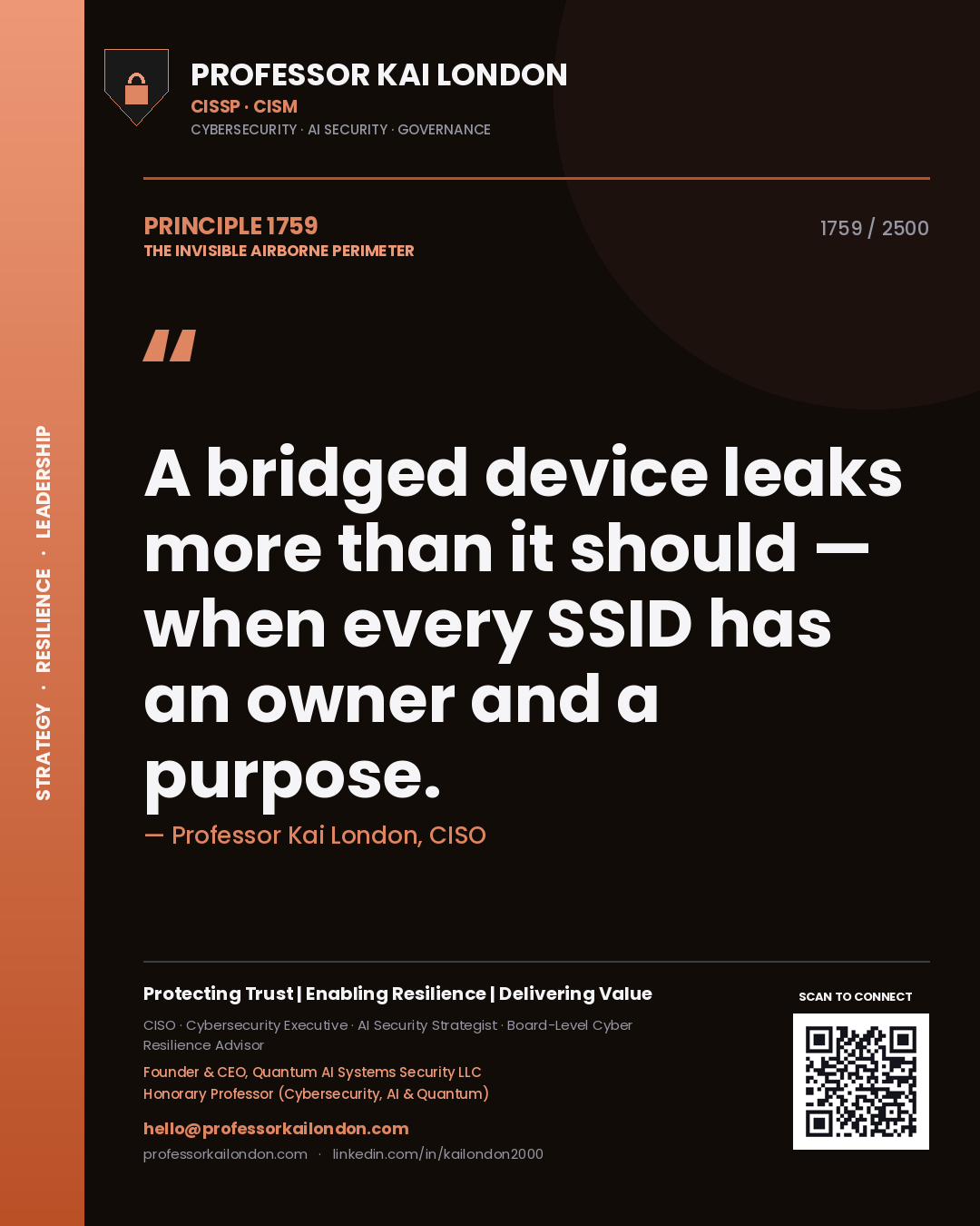 Professor Kai London principle 1759: A bridged device leaks more than it should — when every SSID has an owner and a purpose.