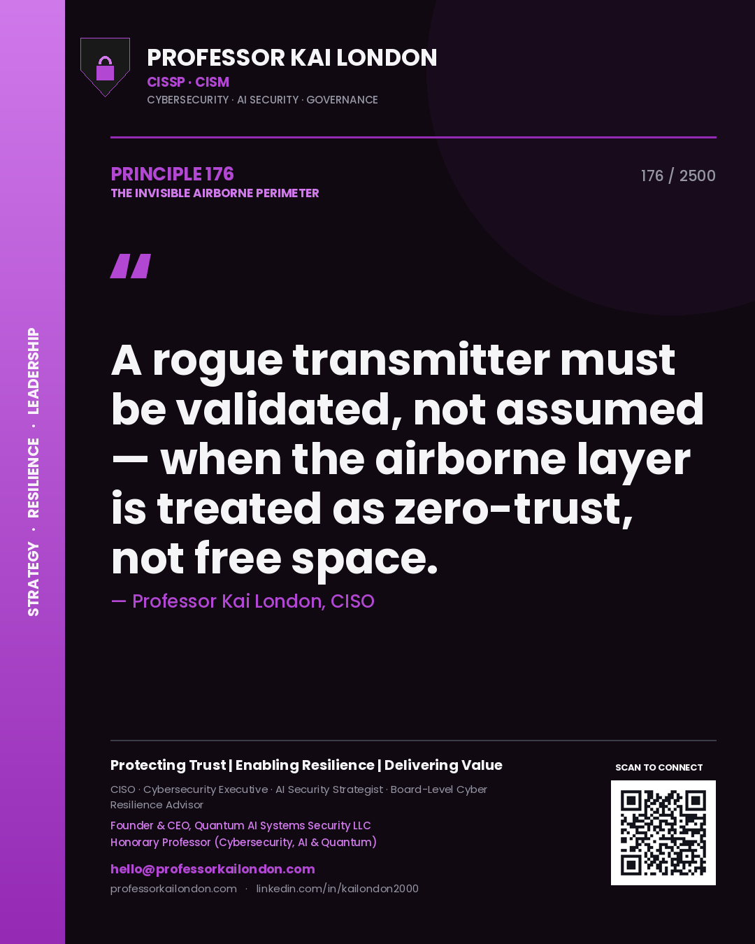 Professor Kai London principle 176: A rogue transmitter must be validated, not assumed — when the airborne layer is treated as zero-trust, not free space.