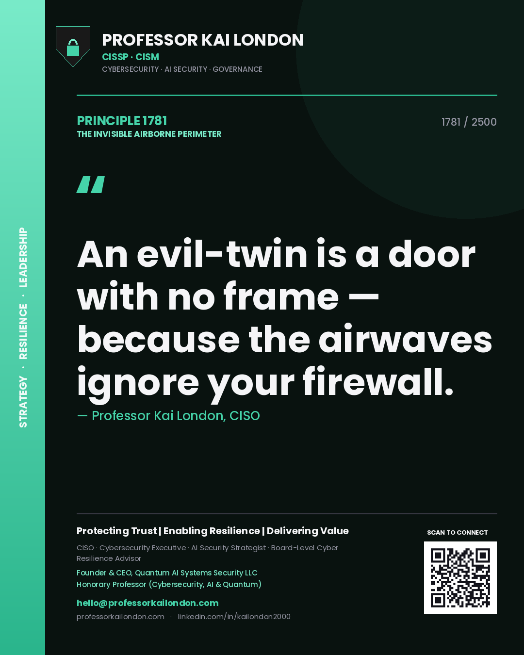 Professor Kai London principle 1781: An evil-twin is a door with no frame — because the airwaves ignore your firewall.