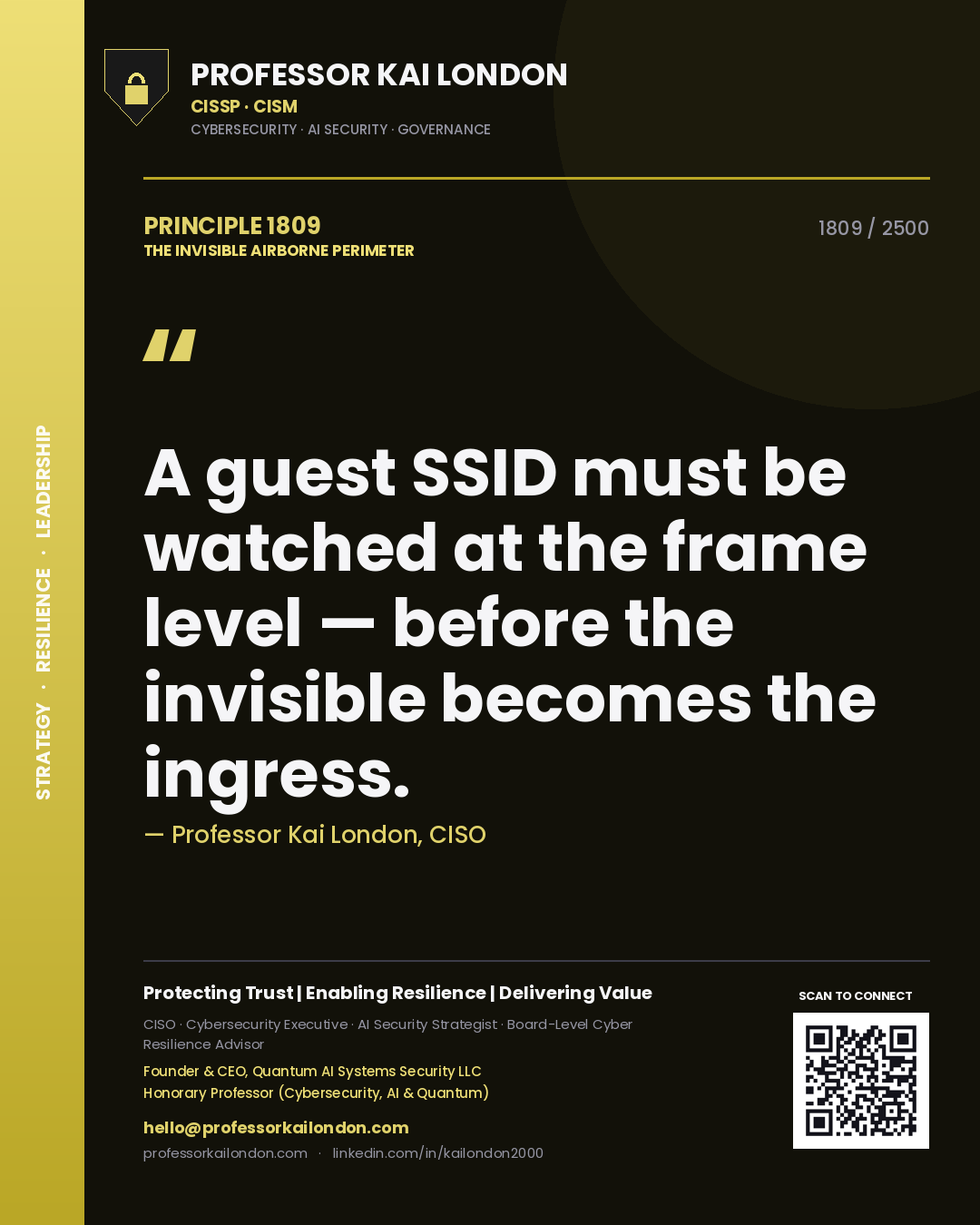 Professor Kai London principle 1809: A guest SSID must be watched at the frame level — before the invisible becomes the ingress.