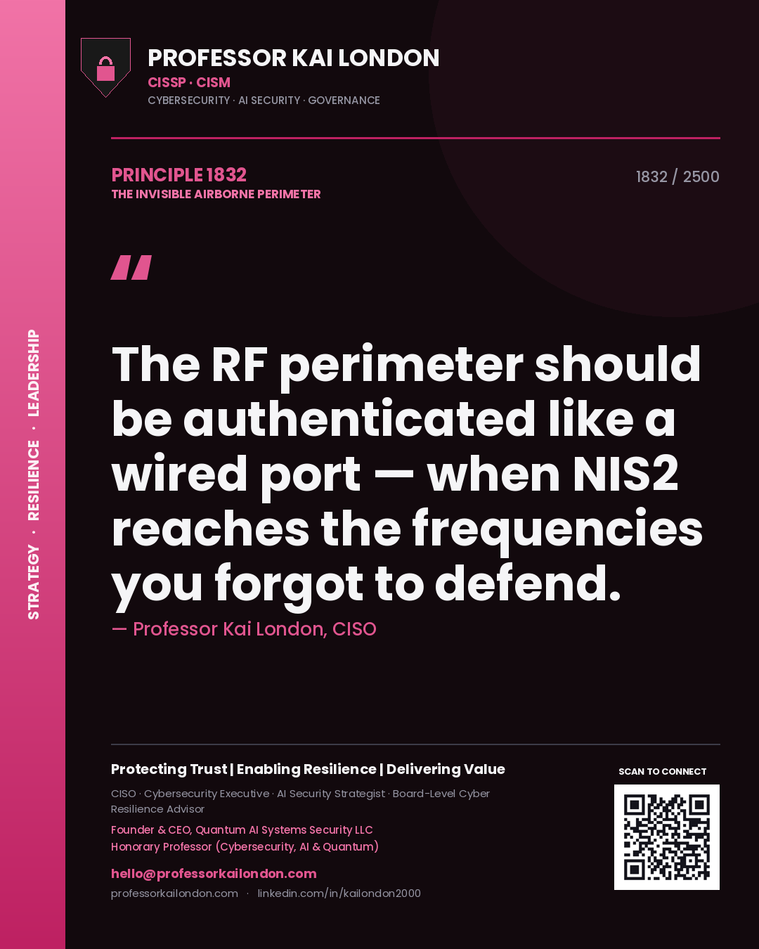 Professor Kai London principle 1832: The RF perimeter should be authenticated like a wired port — when NIS2 reaches the frequencies you forgot to defend.