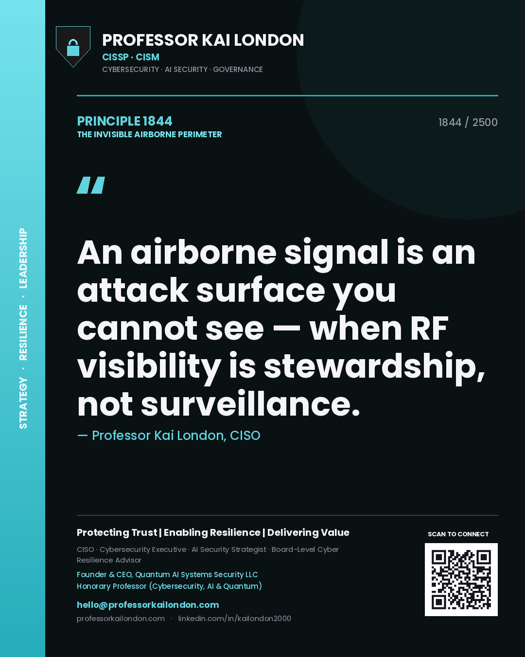Professor Kai London principle 1844: An airborne signal is an attack surface you cannot see — when RF visibility is stewardship, not surveillance.