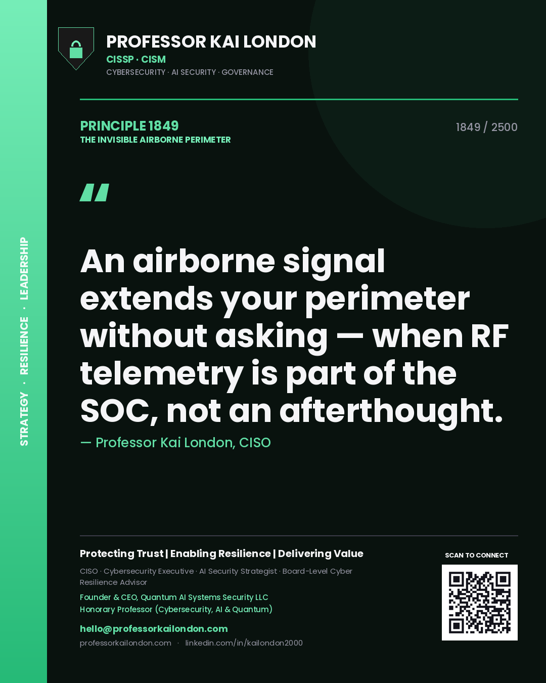 Professor Kai London principle 1849: An airborne signal extends your perimeter without asking — when RF telemetry is part of the SOC, not an afterthought.