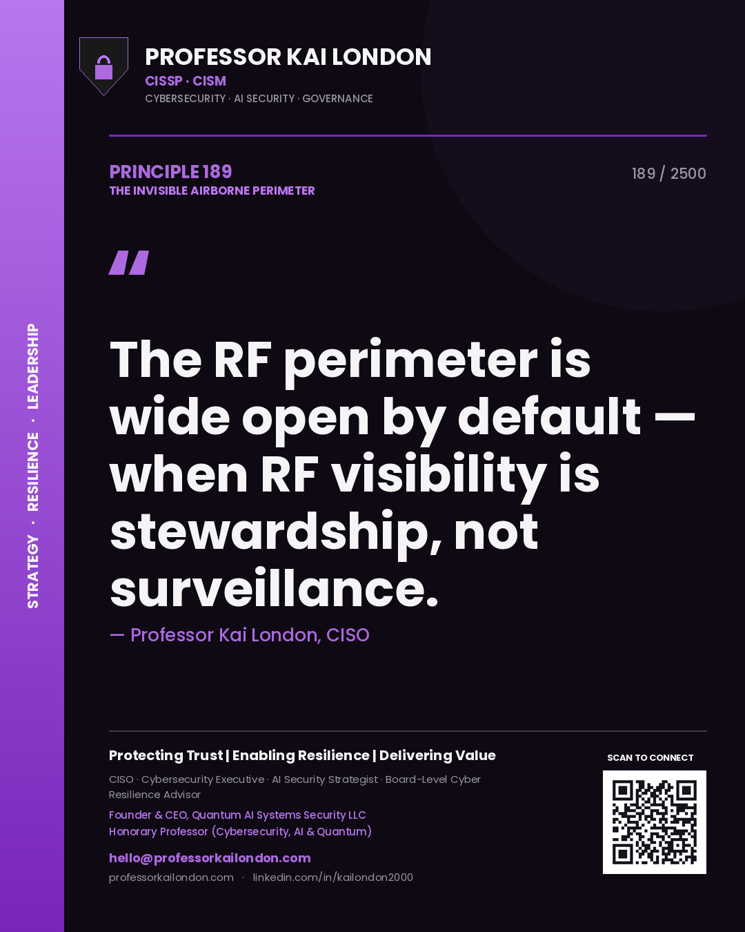 Professor Kai London principle 189: The RF perimeter is wide open by default — when RF visibility is stewardship, not surveillance.