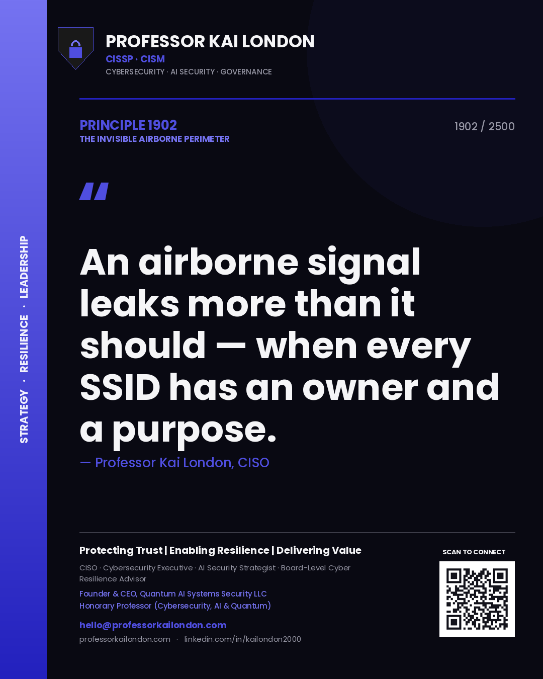 Professor Kai London principle 1902: An airborne signal leaks more than it should — when every SSID has an owner and a purpose.