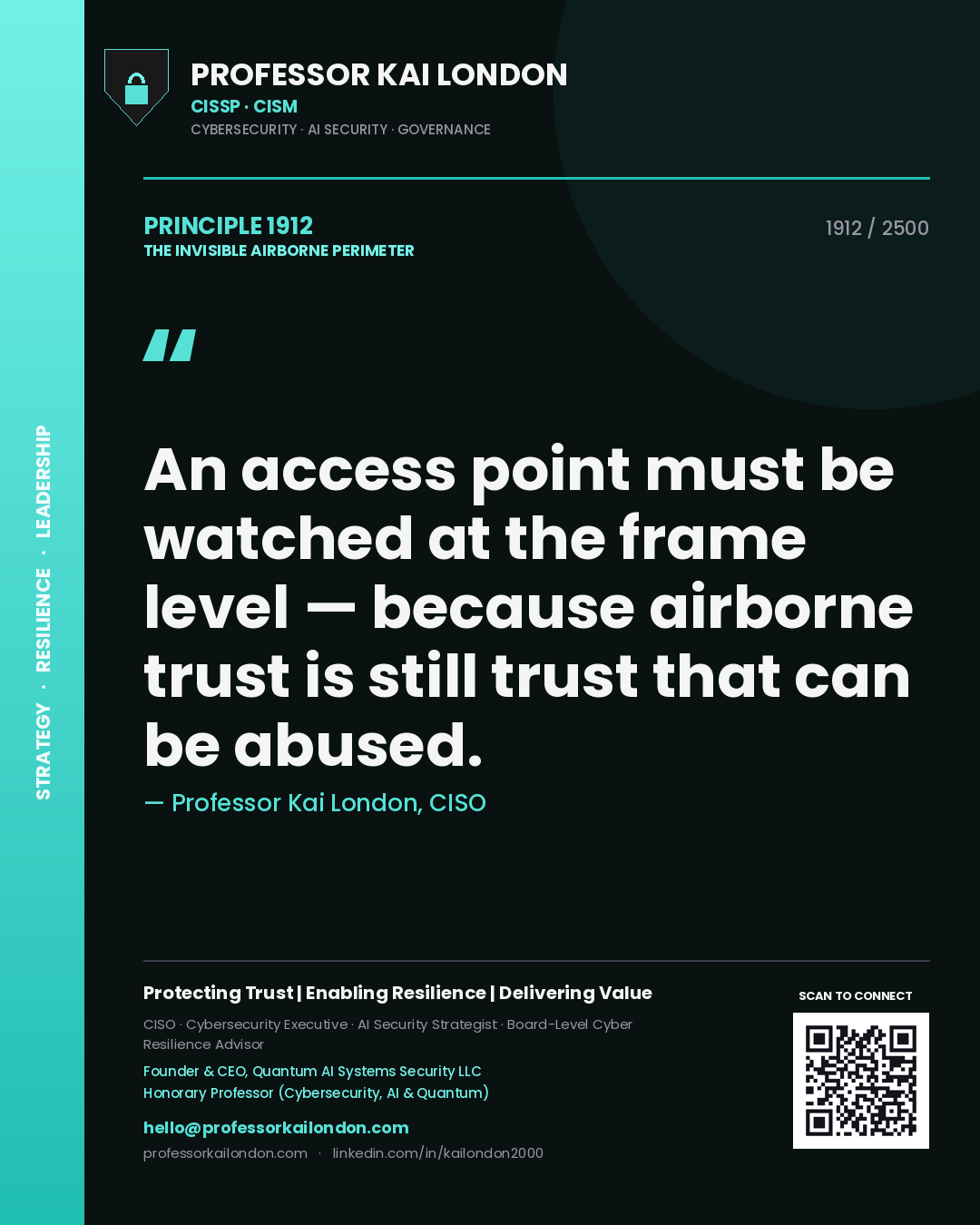 Professor Kai London principle 1912: An access point must be watched at the frame level — because airborne trust is still trust that can be abused.