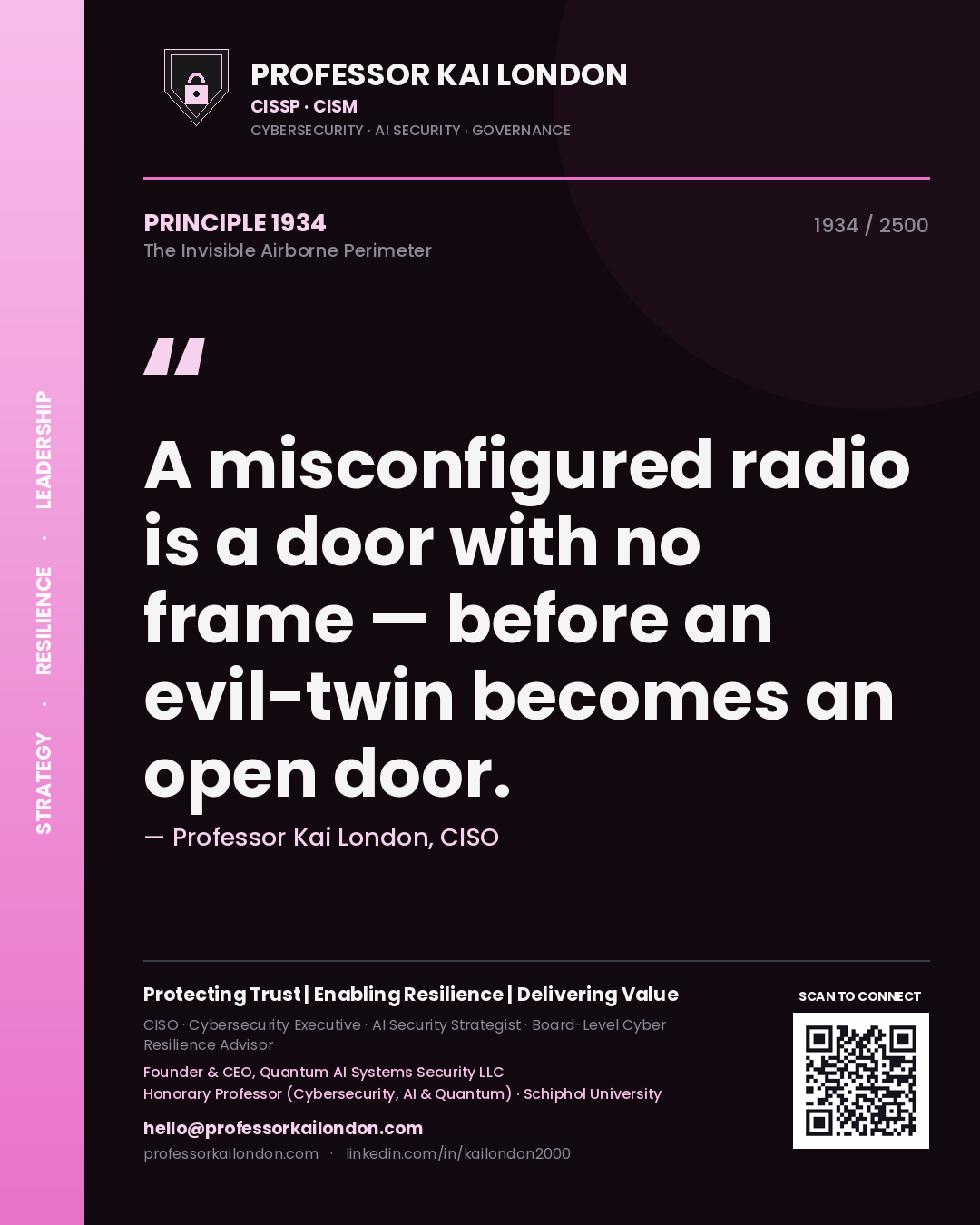 Professor Kai London principle 1934: A misconfigured radio is a door with no frame — before an evil-twin becomes an open door.