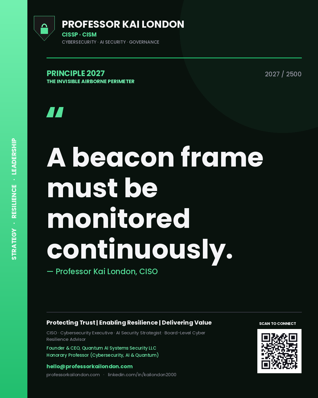 Professor Kai London principle 2027: A beacon frame must be monitored continuously.
