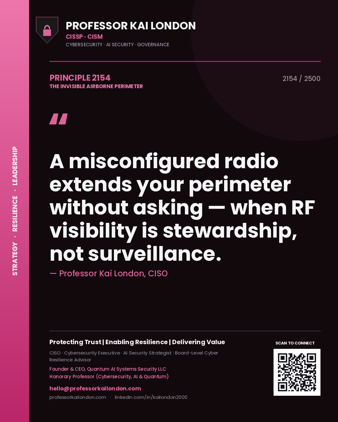 Professor Kai London principle 2154: A misconfigured radio extends your perimeter without asking — when RF visibility is stewardship, not surveillance.
