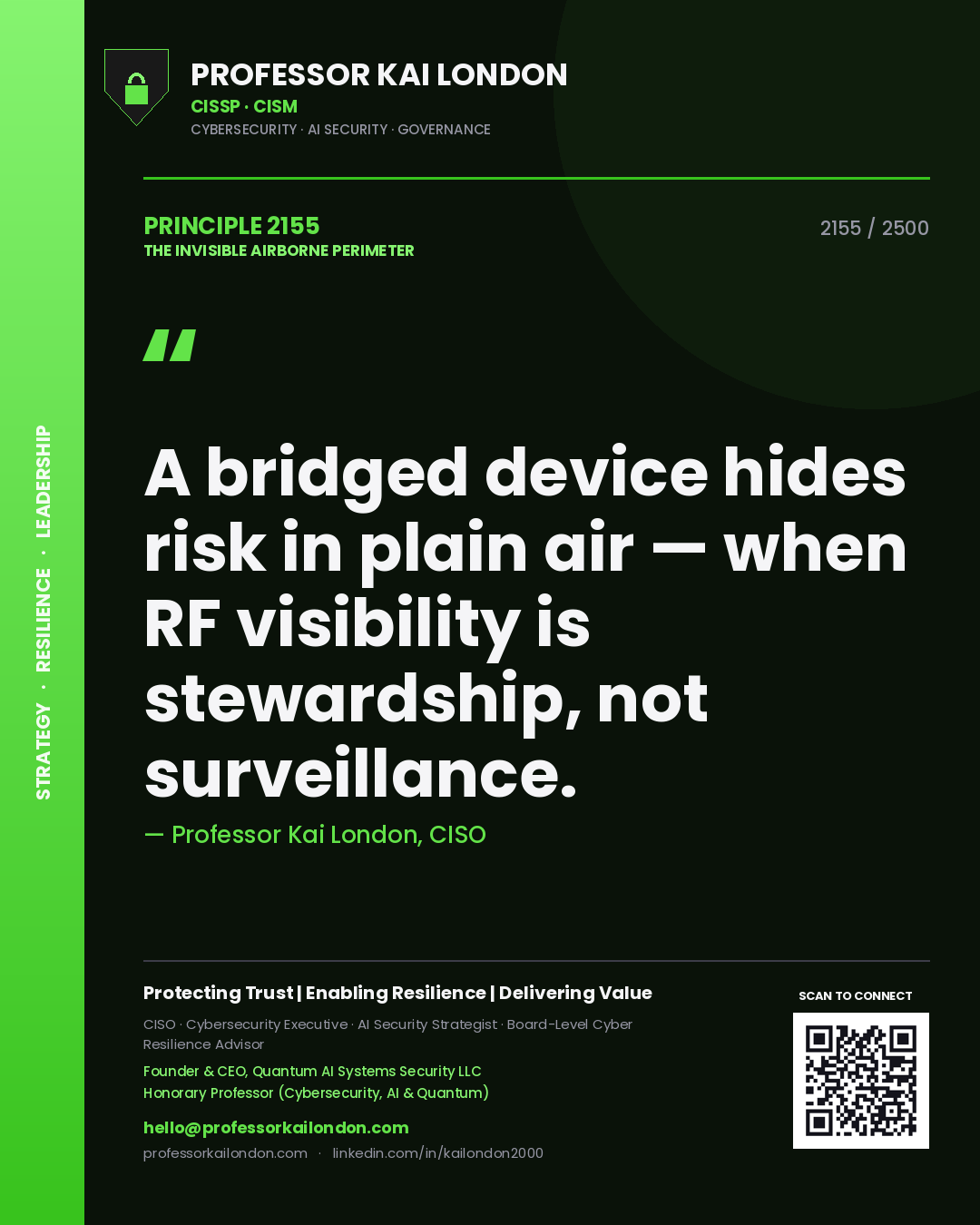 Professor Kai London principle 2155: A bridged device hides risk in plain air — when RF visibility is stewardship, not surveillance.