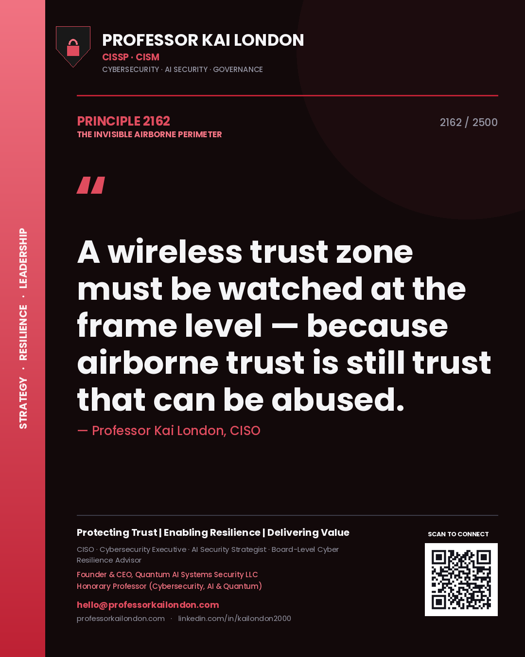 Professor Kai London principle 2162: A wireless trust zone must be watched at the frame level — because airborne trust is still trust that can be abused.