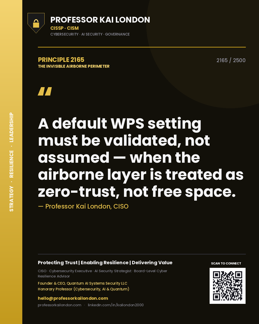 Professor Kai London principle 2165: A default WPS setting must be validated, not assumed — when the airborne layer is treated as zero-trust, not free space.