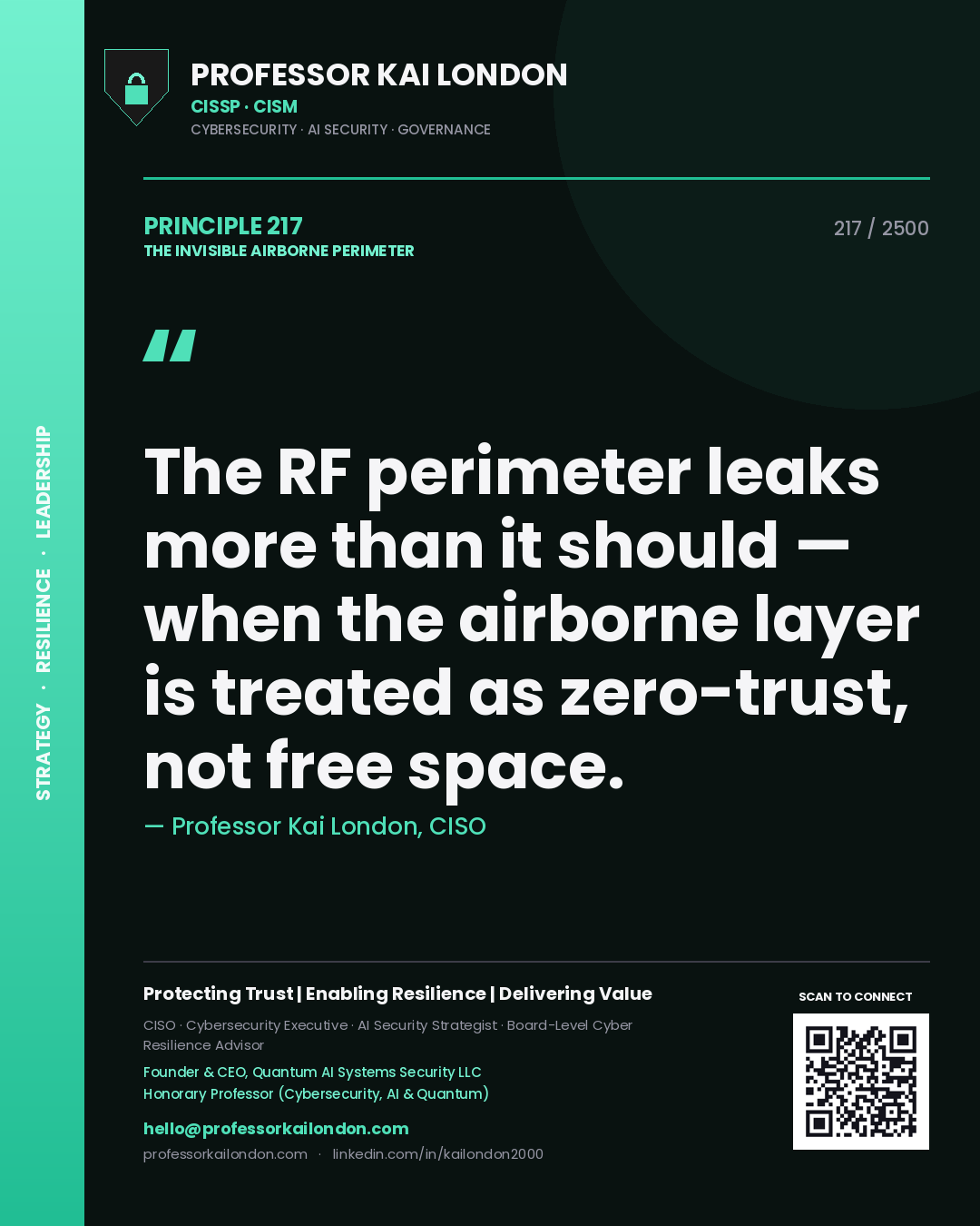 Professor Kai London principle 217: The RF perimeter leaks more than it should — when the airborne layer is treated as zero-trust, not free space.