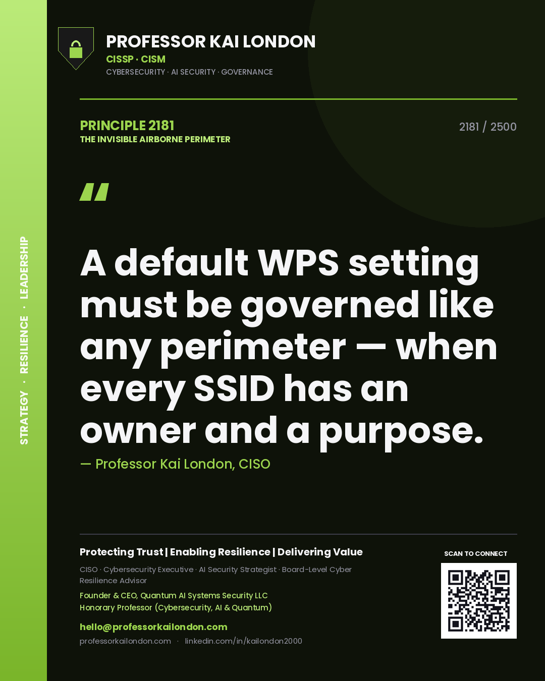 Professor Kai London principle 2181: A default WPS setting must be governed like any perimeter — when every SSID has an owner and a purpose.