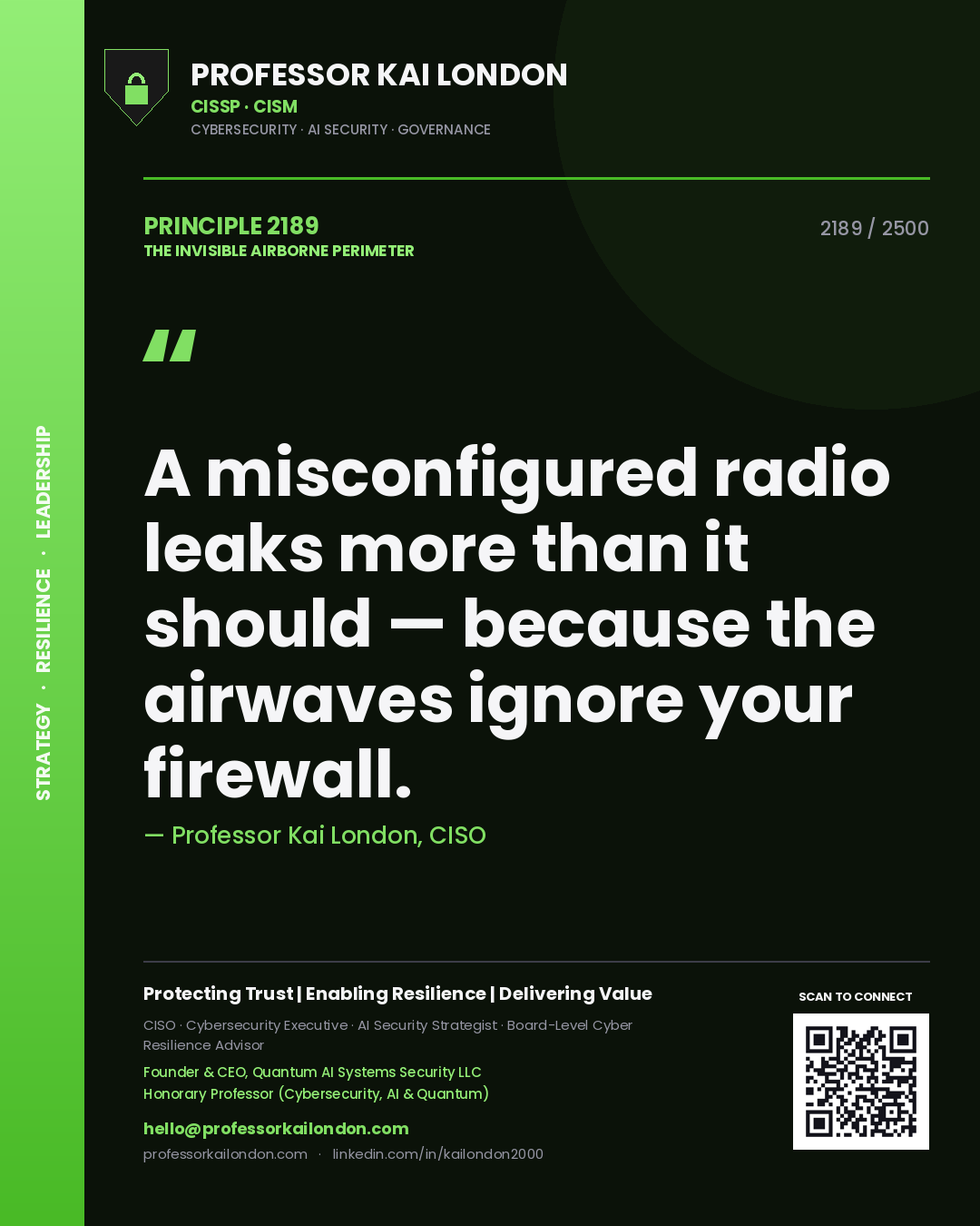 Professor Kai London principle 2189: A misconfigured radio leaks more than it should — because the airwaves ignore your firewall.