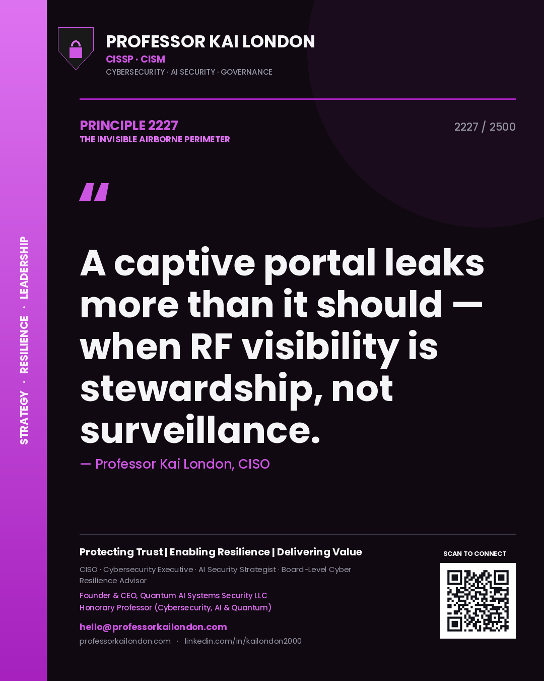 Professor Kai London principle 2227: A captive portal leaks more than it should — when RF visibility is stewardship, not surveillance.