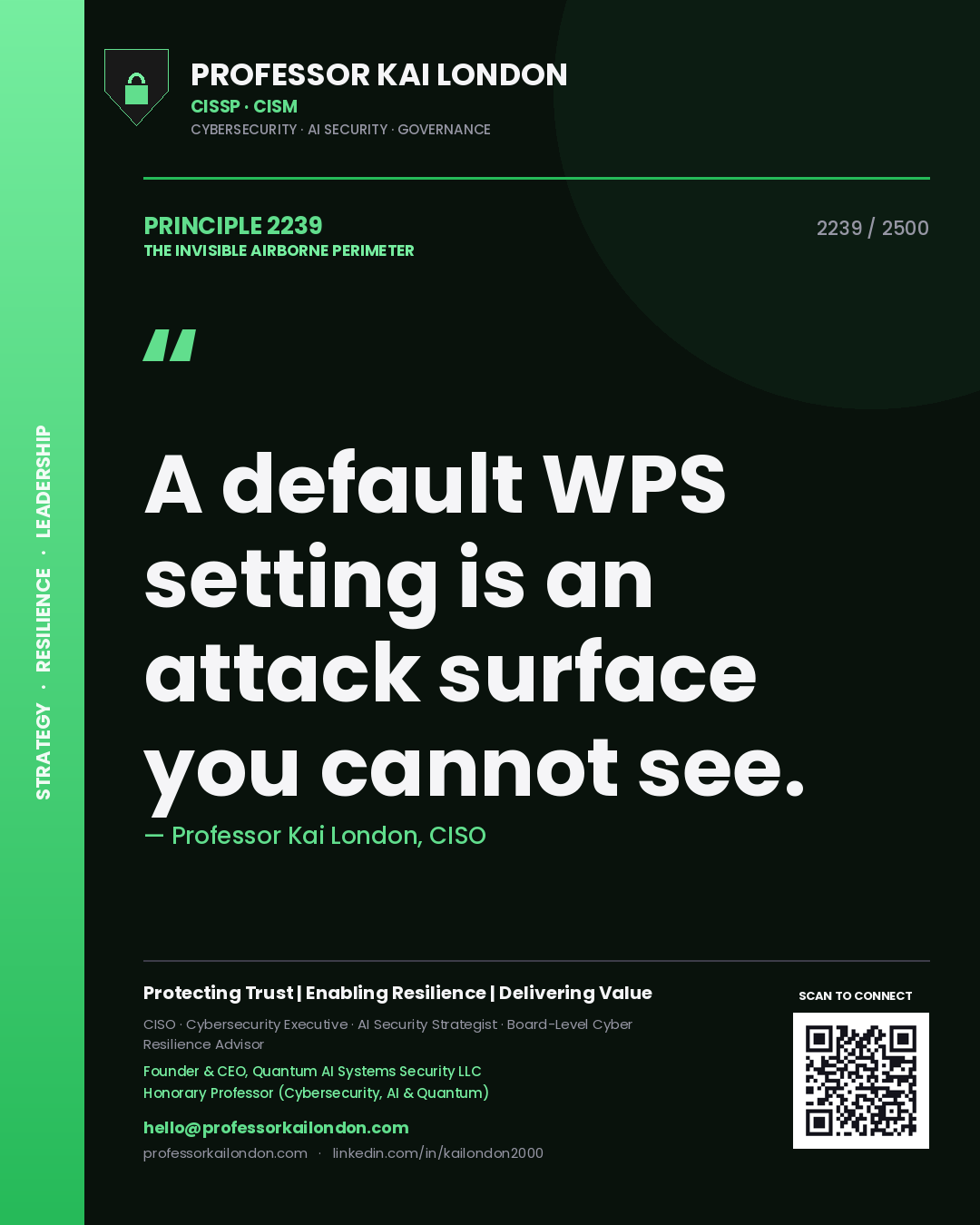 Professor Kai London principle 2239: A default WPS setting is an attack surface you cannot see.