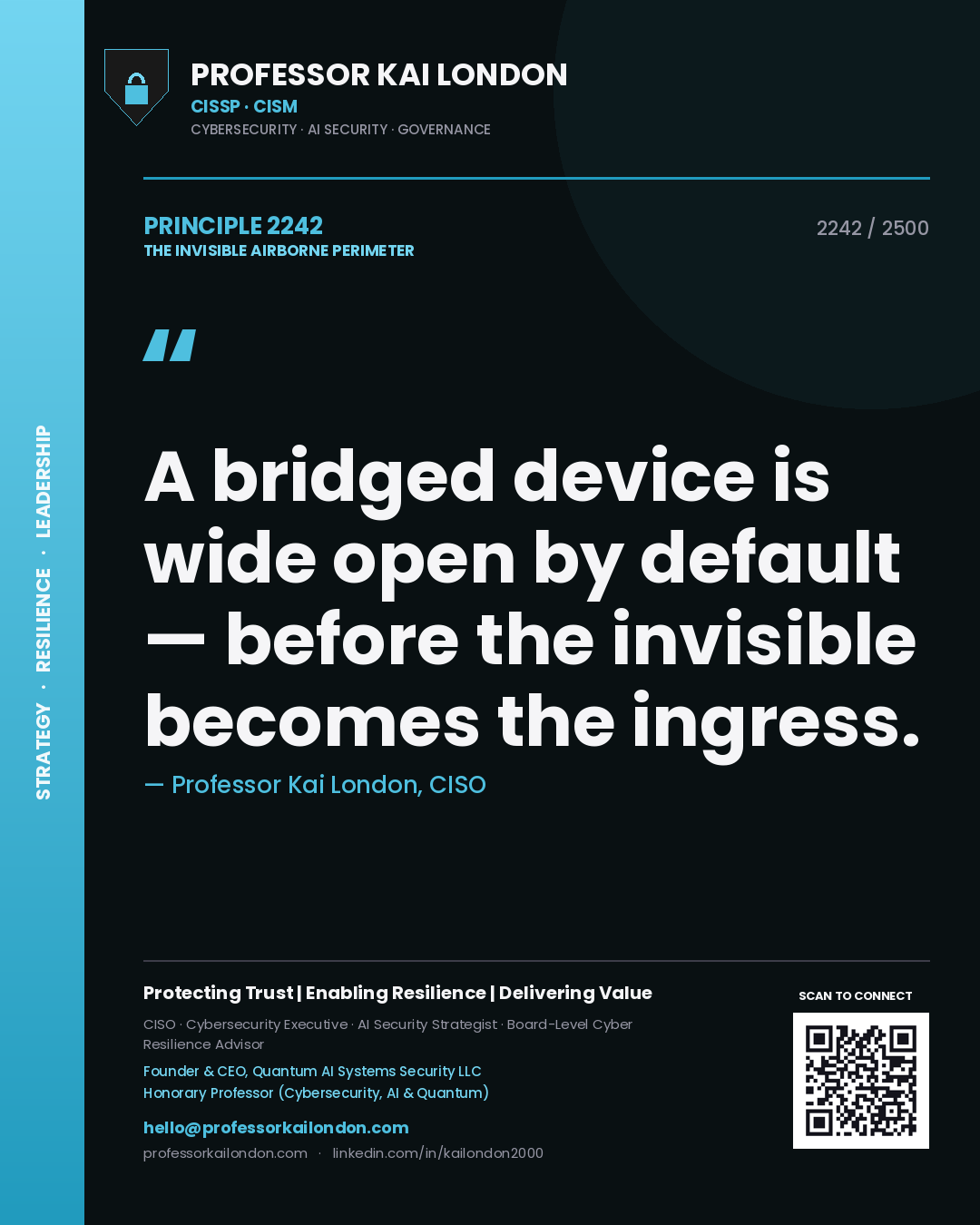 Professor Kai London principle 2242: A bridged device is wide open by default — before the invisible becomes the ingress.