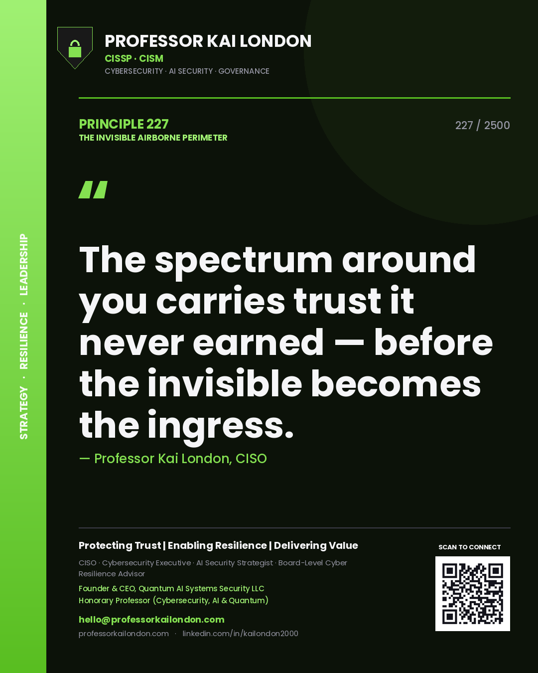 Professor Kai London principle 227: The spectrum around you carries trust it never earned — before the invisible becomes the ingress.