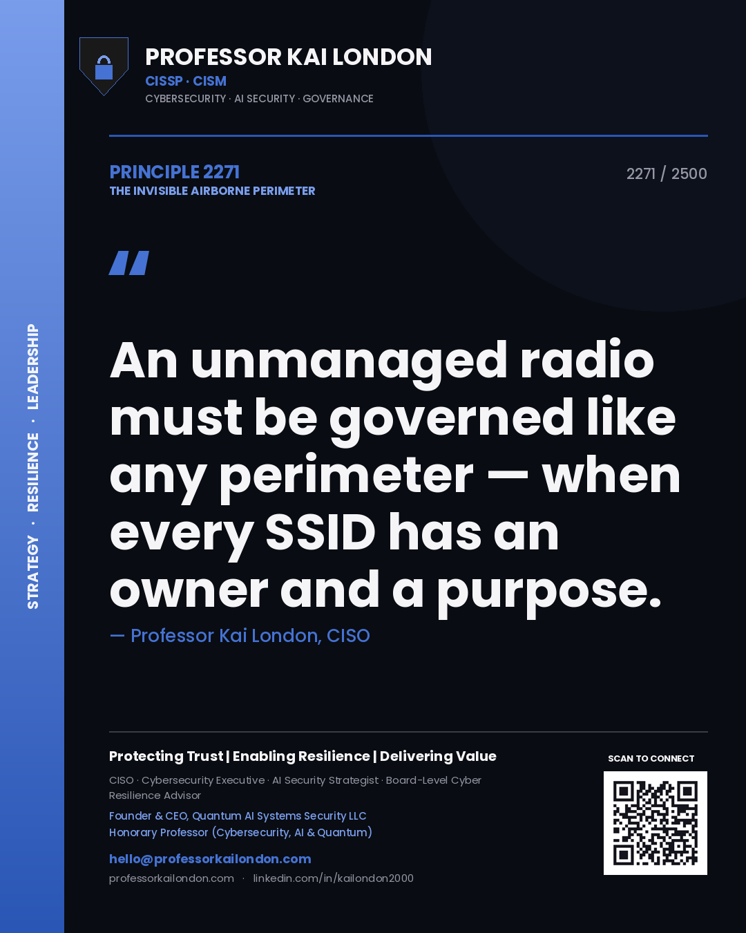 Professor Kai London principle 2271: An unmanaged radio must be governed like any perimeter — when every SSID has an owner and a purpose.