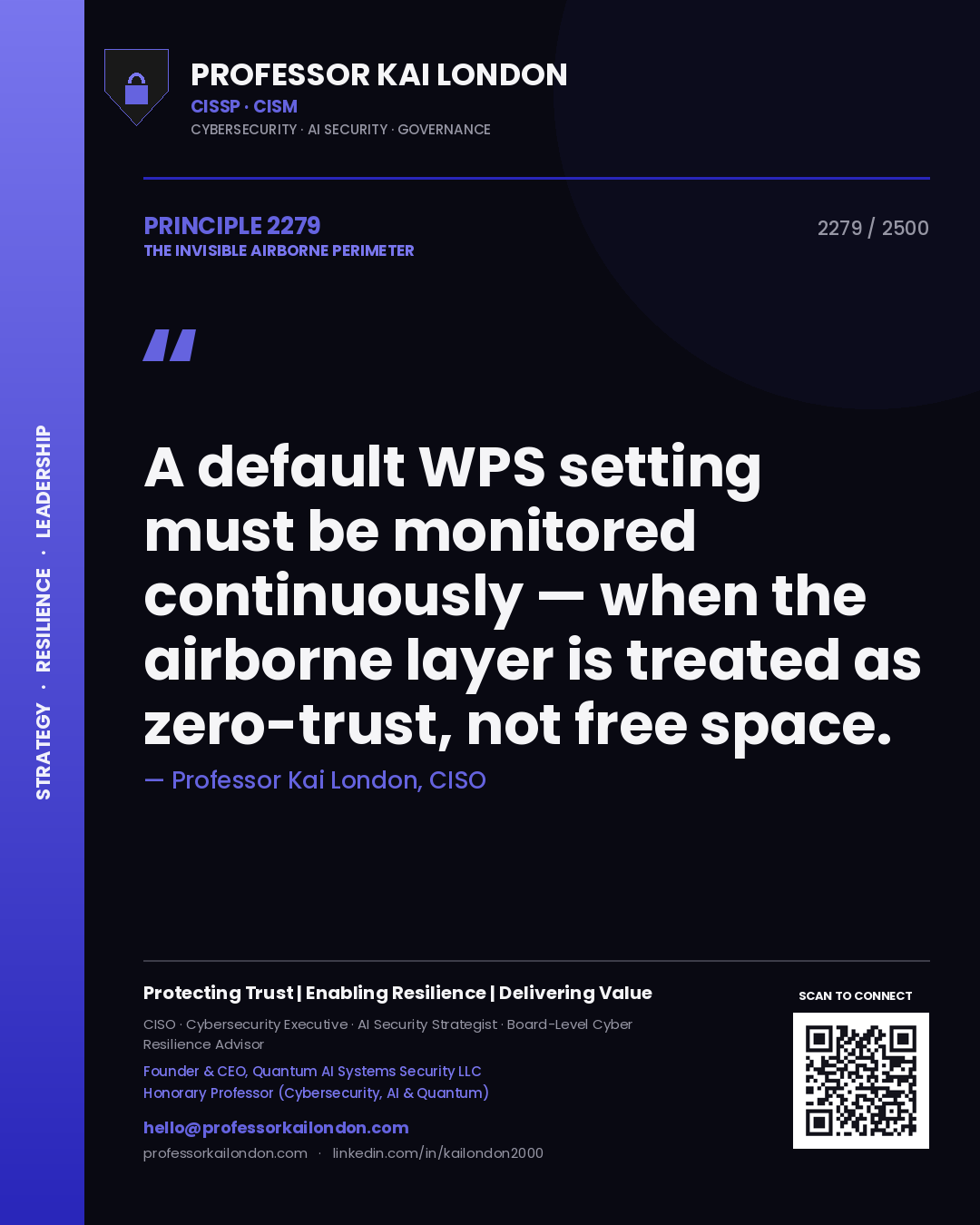 Professor Kai London principle 2279: A default WPS setting must be monitored continuously — when the airborne layer is treated as zero-trust, not free space.