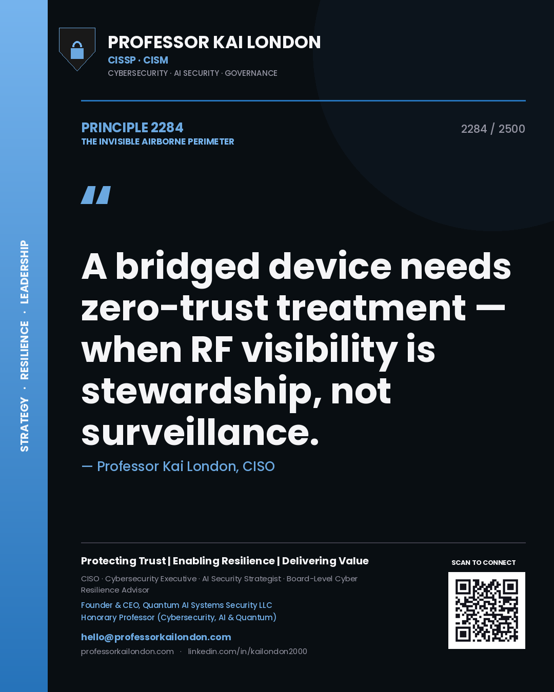 Professor Kai London principle 2284: A bridged device needs zero-trust treatment — when RF visibility is stewardship, not surveillance.