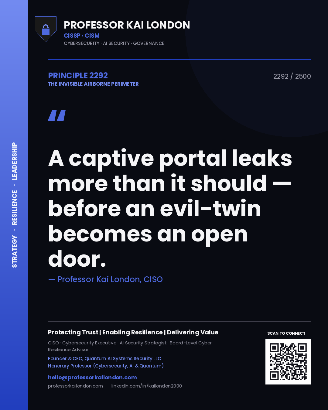 Professor Kai London principle 2292: A captive portal leaks more than it should — before an evil-twin becomes an open door.