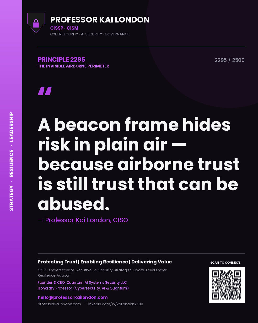Professor Kai London principle 2295: A beacon frame hides risk in plain air — because airborne trust is still trust that can be abused.