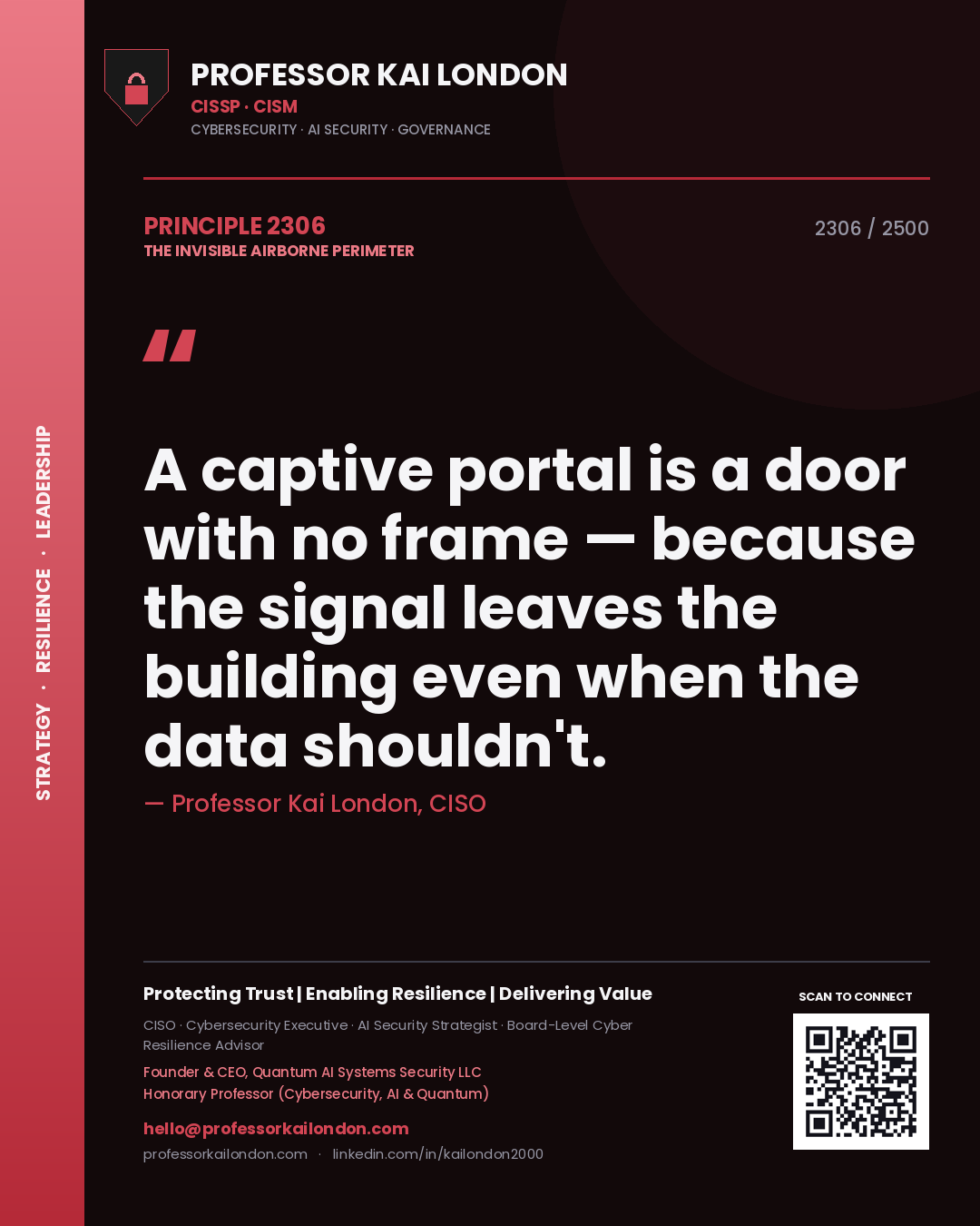 Professor Kai London principle 2306: A captive portal is a door with no frame — because the signal leaves the building even when the data shouldn't.