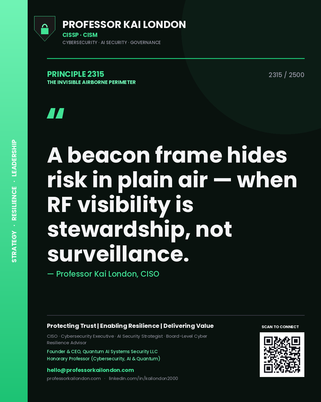 Professor Kai London principle 2315: A beacon frame hides risk in plain air — when RF visibility is stewardship, not surveillance.