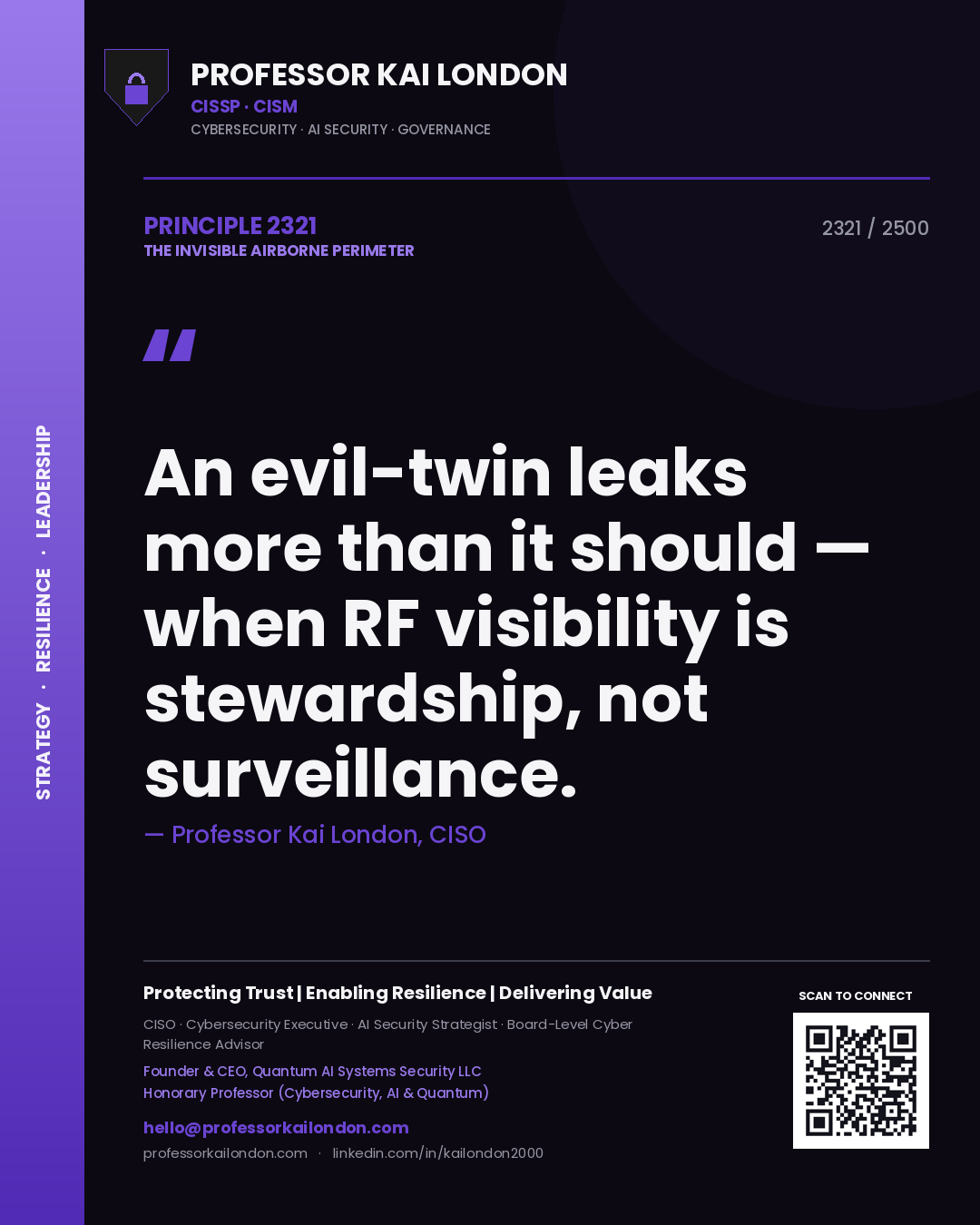 Professor Kai London principle 2321: An evil-twin leaks more than it should — when RF visibility is stewardship, not surveillance.
