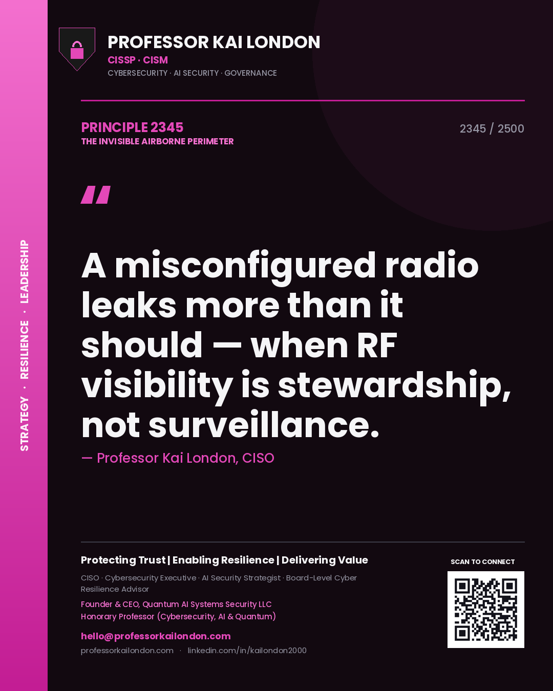 Professor Kai London principle 2345: A misconfigured radio leaks more than it should — when RF visibility is stewardship, not surveillance.