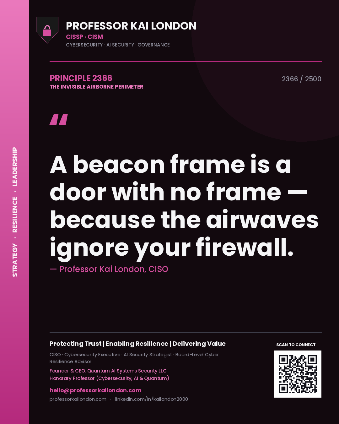 Professor Kai London principle 2366: A beacon frame is a door with no frame — because the airwaves ignore your firewall.