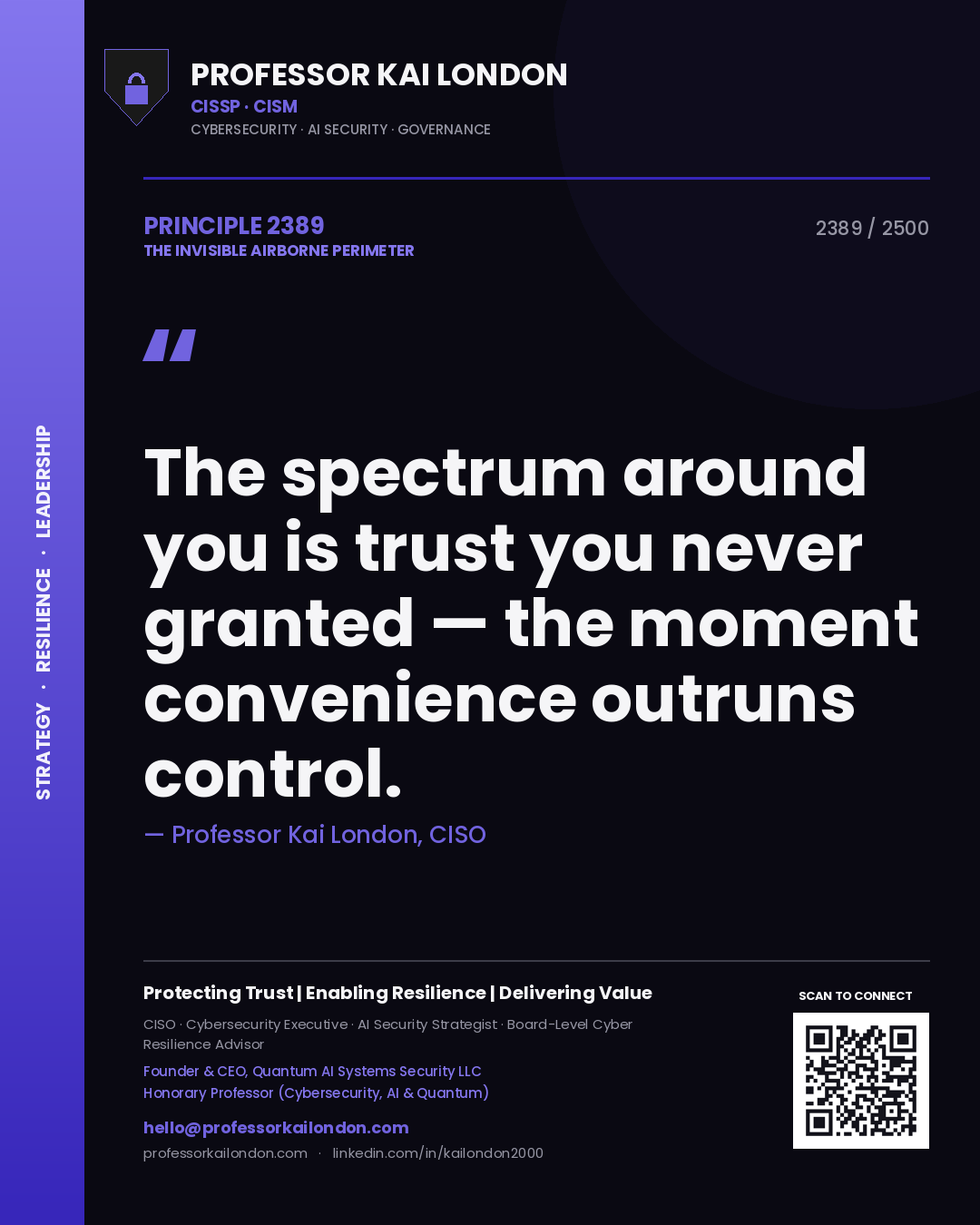 Professor Kai London principle 2389: The spectrum around you is trust you never granted — the moment convenience outruns control.